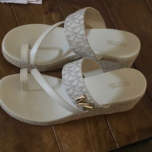 Michael Kors Beige and Cream Wedge Sandals